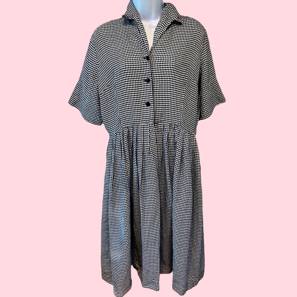 1950s Vintage Mode O Day Navy Herringbone Day Dress Volup L/XL